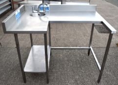 1 x Stainless Steel LH Corner Prep Table Featuring a Hand Wash Basin and Undershelf