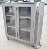 1 x Bridge Catering Bespoke Two Door Hot Cupboard Featuring a Stainless Steel Finish and Glass Doors