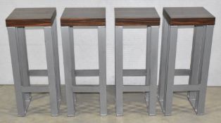 4 x Contemporary Bar Stools Featuring a Macassar Ebony Finish and Heavy Duty Steel Bases -