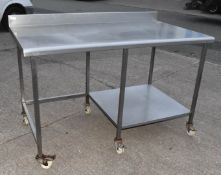1 x Stainless Steel Commercial Prep Table with Undershelf and Castor Wheels H99 x W164 x D91 cms