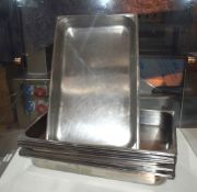 6 x Stainless Steel Roasting Cooking Trays - Approx Size: 53 x 32 cms