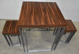 1 x Contemporary Table and Stool Set Featuring a Macassar Ebony Finish and Heavy Duty Steel Bases