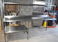 1 x Stainless Steel 232cm Prep Bench - Heavy High Grade Stainless Steel with Shelves