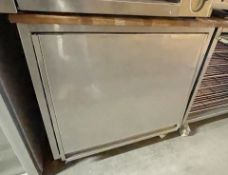 1 x Mobile Stainless Steel Prep Island Cabinet With Seven Removable Wire Shelves, Sliding Door and