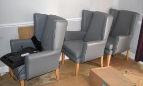 1 x Flat Screen Television and 3 x Wingback Lounge Chairs with a Grey Easy Clean Finish - Ref: Room
