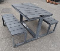 1 x Outdoor Slatted Garden Table Featuring Integrated Seating Benches - Includes Anti Theft Floor