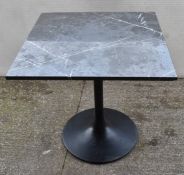 1 x Grey Marble Top Restaurant Dining Table with a Black Tulip Pedestal Base - Dimensions: H74 x W70