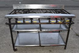 1 x Commercial Indian Restaurant Gas Range 6 Burner Cooker  - Dimensions: H100 x W138 x D74 cms -