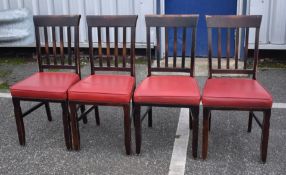 4 x Restaurant Dining Chairs With Dark Stained Wood Finish and Red Leather Seat Pads - Recently