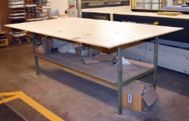 1 x Large Industrial Metal Work Table With Wooden Top and Undershelf - Dimensions: H94 x W250 x D145