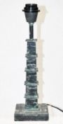 1 x OKA 'Pagoda' Oriental-inspired Metal Table Lamp Base with a Aged Green Finish, 39cm Tall - Ex-