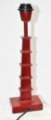 1 x OKA 'Pagoda' Oriental-inspired Metal Table Lamp Base in Red, 39cm Tall - Ex-Display - Ref: