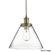 1 x Pyramid 1 Light Pendant In Antique Brass Finish With Clear Pyramid Glass Shade - Adjustable