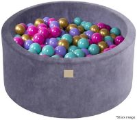 1 x MEOWBABY Luxury Velvet Covered Round Foam Soft Ball Pit in a Pale Navy Blue Colour - RRP £109.00