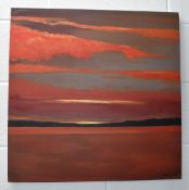 1 x Original Acrylic Painting on Canvas Depicting a Red Sky Over Landscape - Canvas on Stretcher