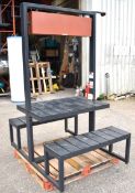 1 x Outdoor Slatted Garden Table Featuring Integrated Seating Benches and Overhead Infrared Heater