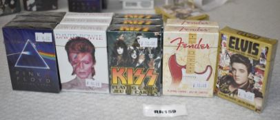 12 x Packs of Themed Playing Cards Featuring Kiss, Elvis, Fender, David Bowie & Pink Floyd RRP £120