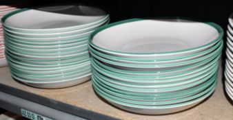 27 x STEELITE Assorted Commercial Grade Ceramic Bowls with Green Rim Decoration - Diameter 25cm/