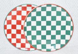 16 x STEELITE Assorted Commercial Grade Ceramic Plates with Red & Green Chequered Designs - Mostly