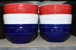 6 x STAUB Ceramic Bowls in Red, White & Blue - Diameter 17cm / Height 9cm - Ref: ALT305/MEZ4/