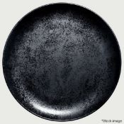12 x RAK Karbon Vitrified Porcelain Black Round Flat Coupe Plates - 27cm Diameter - Original
