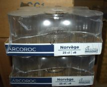 12 x Arcoroc Norvege 25cl Panelled Tumbler Rocks Drinking Glasses - Extra Resistant Tempered Glass