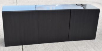 1 x IKEA Modular Sideboard in a Dark Wood Finish, Topped in Black Glass - £1 Start, No Reserve!