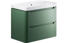 Lambra 800mm 2 Drawer Wall Hung Basin Unit - Matt Sage Green *No Basin*