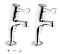 5 x Hot Cold Long Lever Kitchen Sink Pillar Taps Chrome Plated 1/2
