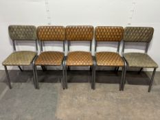 5 x Green/Brown Faux Leather Dining Chairs
