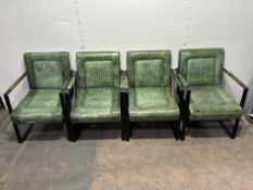8 x Green Faux Leather Metal Frame Arm/Lounge Chairs
