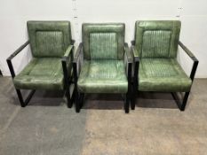 5 x Green Faux Leather Metal Frame Arm/Lounge Chairs