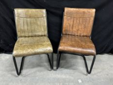 8 x Green/Brown Faux Leather Lounge Chairs