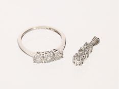 Ring/Anhänger: 2-teiliges Brillant-Schmuckset aus 18K Weißgold