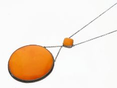 Kette/Collier: feines antikes Mittelteil-Collier aus Silber mit seltenem Bernstein, alte Handarbeit