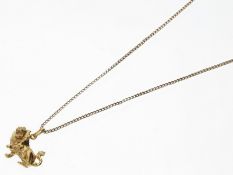 Kette/Collier: feine Goldkette mit Löwen-Anhänger