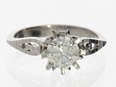 Ring: interessanter Solitär-Brillant-Goldschmiedering aus 18K Weißgold, ca. 1,1ct