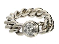 Ring: massiver Kettenring mit Solitär-Altschliff-Diamant von ca. 1,59ct incl. Wertgutachten
