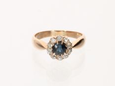 Ring: Schöner antiker Saphir/Diamant-Goldschmiedering