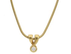 Kette/Collier: moderne Schlangenkette mit hochwertigem Solitär-Brillant-Goldschmiedeanhänger, ca. 0,