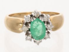 Ring: vintage Smaragd/Brillant-Blütenring, ca. 1,3ct