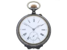 Taschenuhr: interessante Reise-Taschenuhr mit seltenem Weckerwerk, vermutlich um 1915