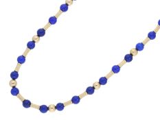 Kette/Collier: schöne goldene vintage Lapislazuli-Kette, Handarbeit aus 14K Gelbgold