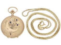 Taschenuhr: feine goldene Jugendstil Damentaschenuhr mit goldener Kette