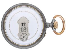 Eiserne digitale Taschenuhr mit springender Stunde und schleichender Minute, ca. 1890