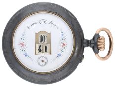 Taschenuhr: große eiserne Taschenuhr Patent Pallweber, ca. 1890