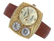 Seltene vergoldete vintage Armbanduhr der Marke "Mortima Mayerling" mit Kompass und Thermometer