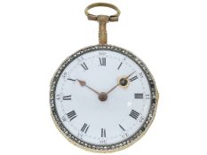 Taschenuhr: große, dekorative Spindeluhr mit Reliefgehäuse und feinster Emaillearbeit, um 1780