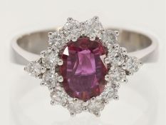 Ring: dekorativer vintage Saphir/Diamant-Blütenring, schöner pinker Saphir von ca. 1,2ct