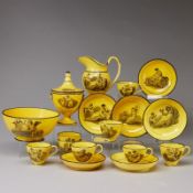 17tlg. gelbes Service -  Amour Et Tendresse (Liebe und Zärtlichkeit). Wohl Spode, England um 1820.